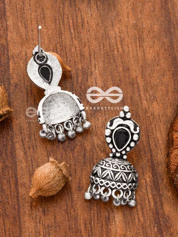 The Little Vintage Artwork Half Jhumkis (Onyx Black) - Tiny Trinket Earrings