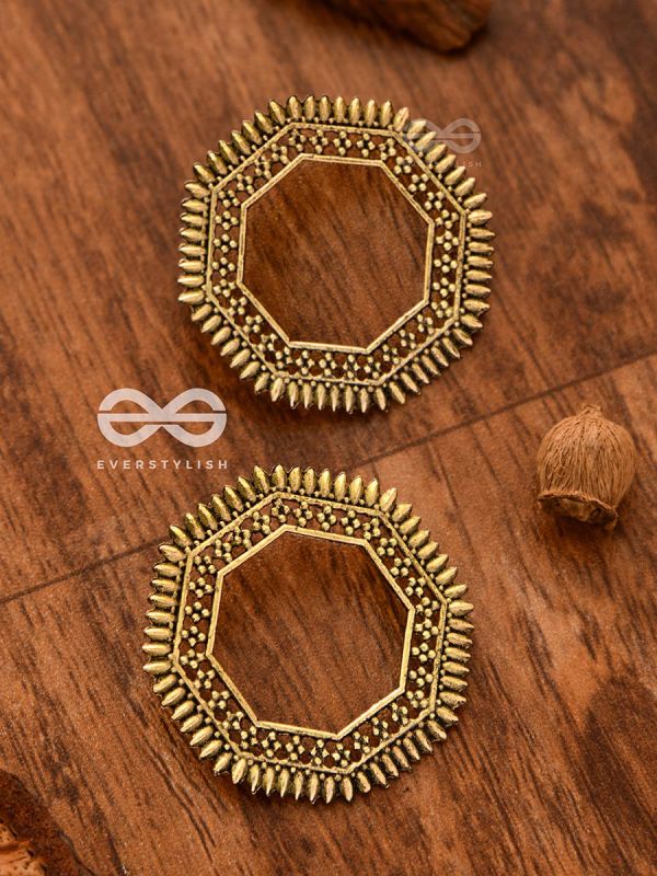The Little Bohemian Hexagons(Golden) - Oxidised Boho Earrings
