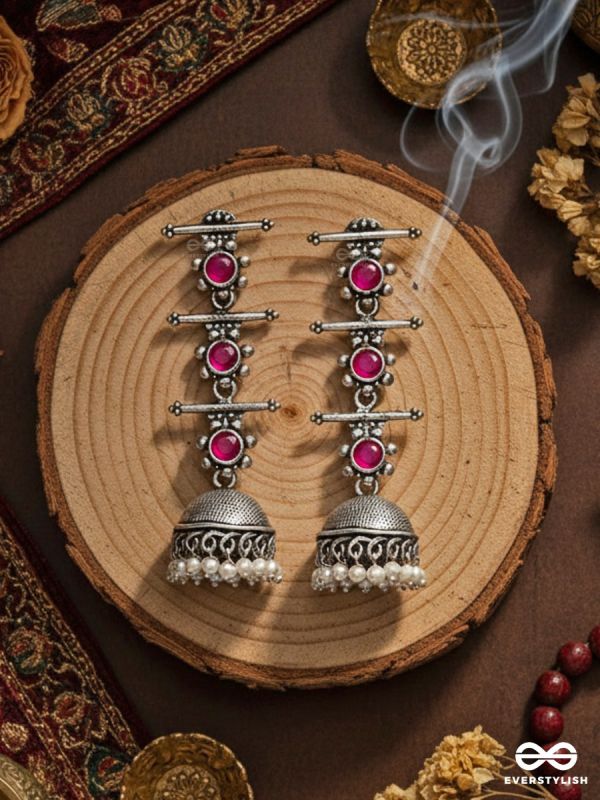 The Elegant Delight - Triple Layered Jhumkas (Ruby Red)
