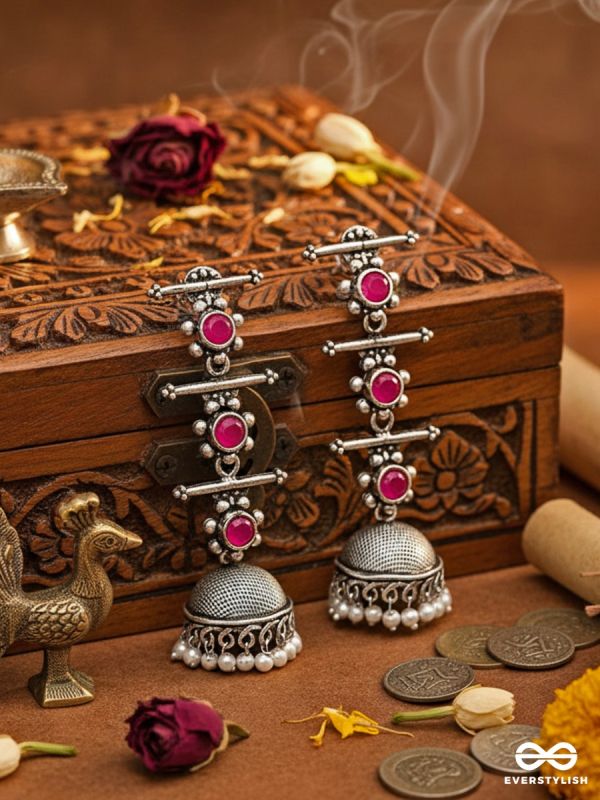 The Elegant Delight - Triple Layered Jhumkas (Ruby Red)