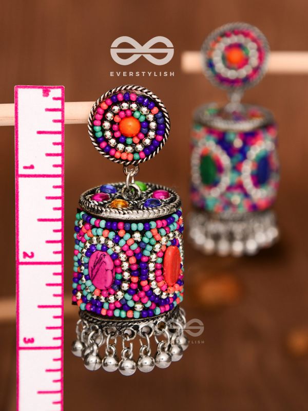 The Magnetic Attention Getters (Multicoloured) - Embroidered Boho Jhumkas