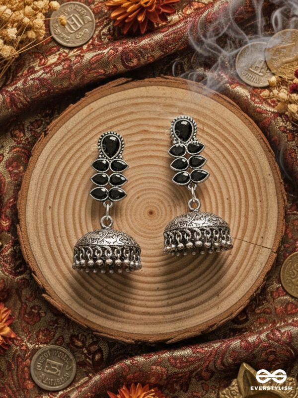 The Woman of Finesse - Embellished Oxidised Jhumkas (Onyx Black)