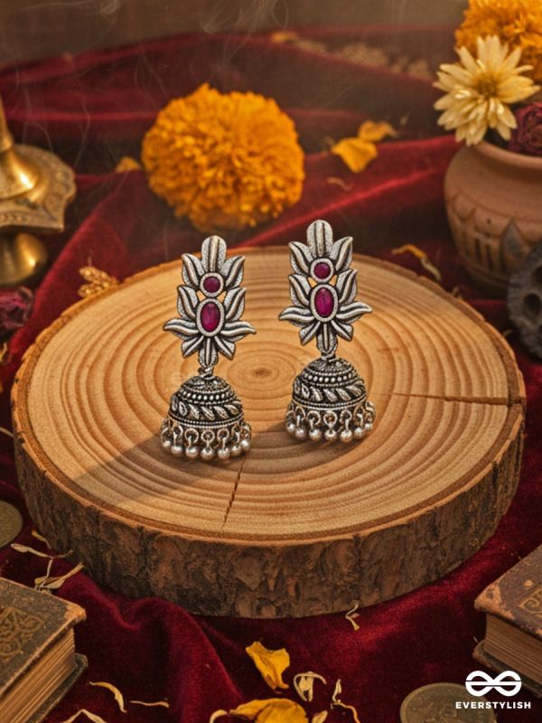 The Little Layered Jhumki (Ruby Red) - Embellished Oxidised Collection