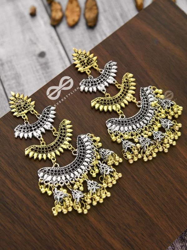 The Oversized Dual Tone Statement Makers - Oxidised Boho Earrings