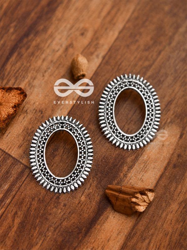 The Little Bohemian Oval Studs(Silver) - Oxidised Boho Earrings