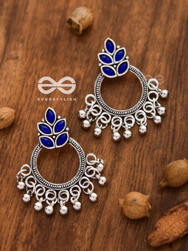 A touch of Bohemian Elegance (Sapphire Blue) - Embellished Oxidised Earrings