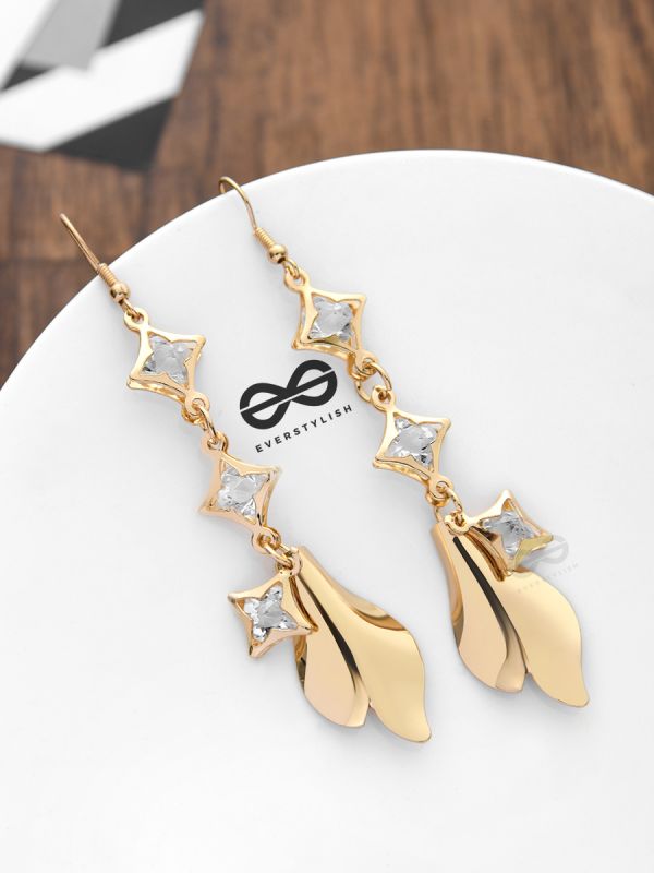 The Geometric Shimmery Danglers - The Golden Charm Collection