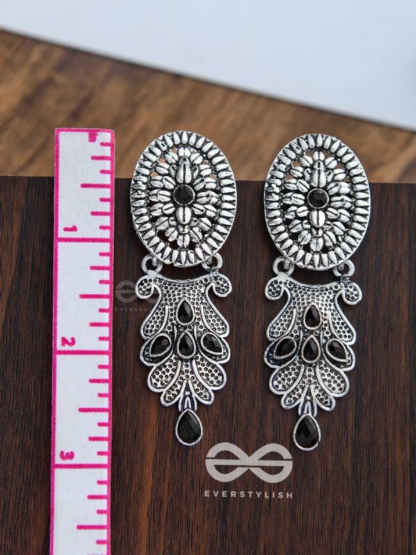 The Delightful Boho Artwork Statement Embellished Earrings (Onyx Black)