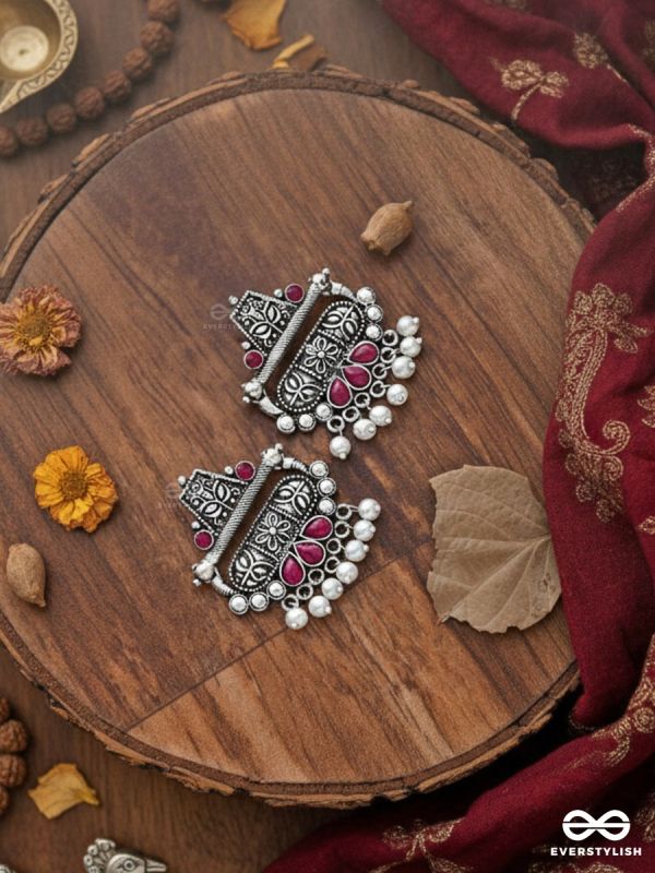 The Boho chic Intricate Embellished statement earrings (Ruby Red)