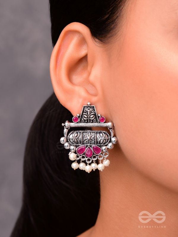 The Boho chic Intricate Embellished statement earrings (Ruby Red)