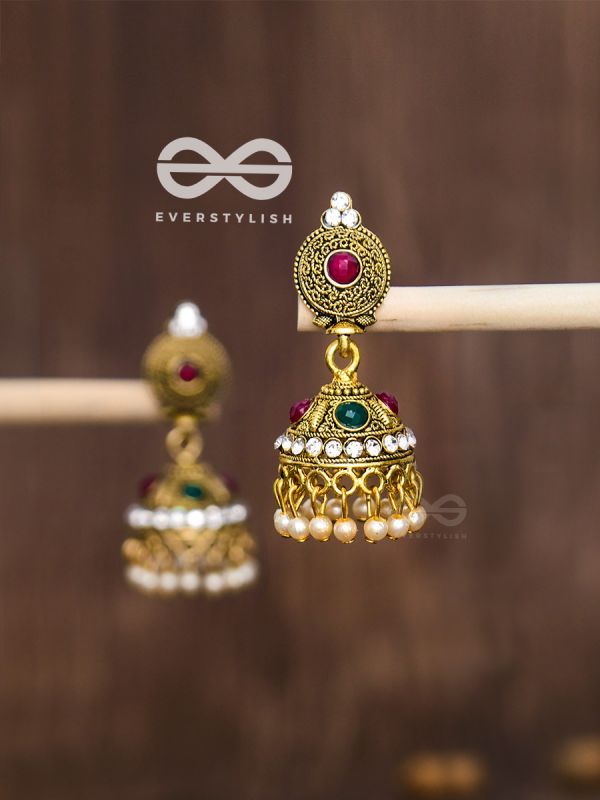 The Golden Intricate Delight - Embellished Oxidised Earrings