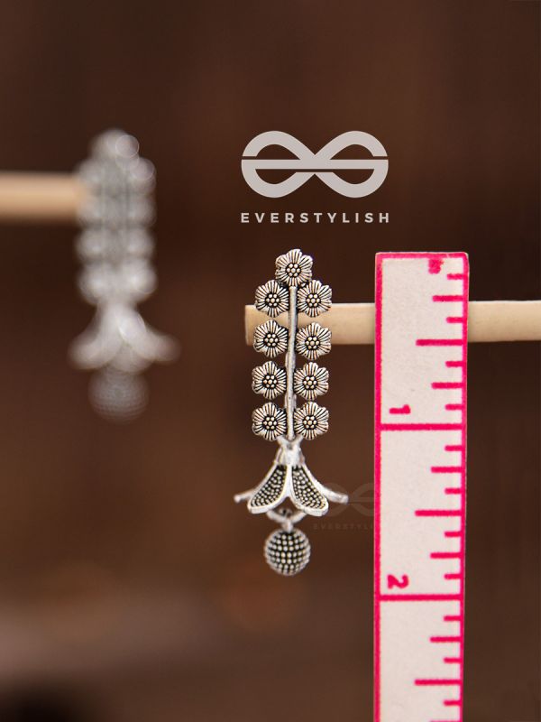 The Floral Delight Bell Jhumkis - Oxidised Boho Earrings