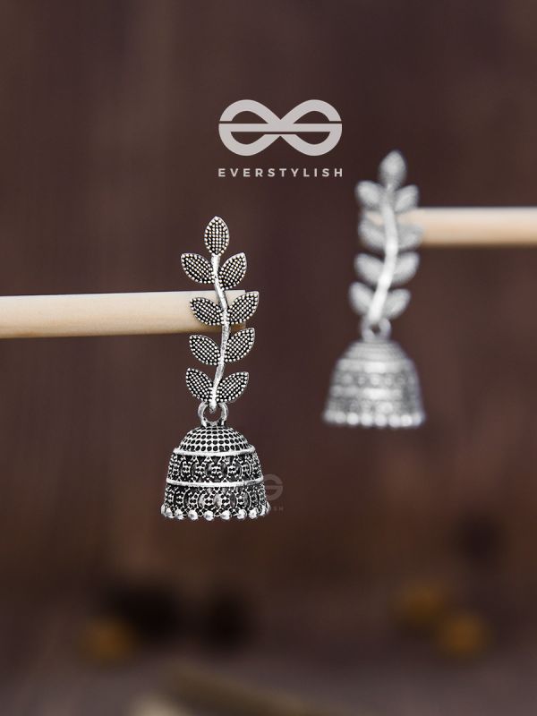The Bohemian Leaflet Jhumkis - Oxidised Boho Collection