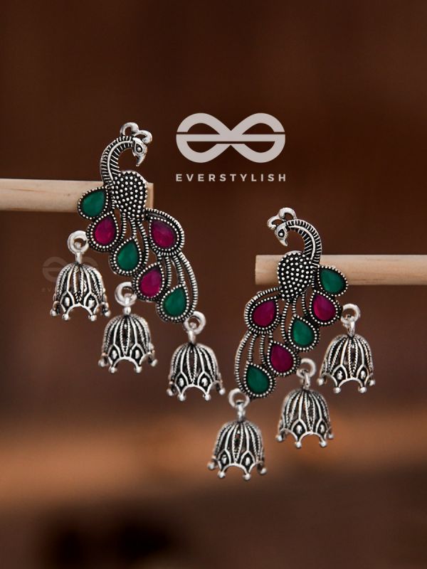 The Embellished Intricate Peacock Triple jhumkis