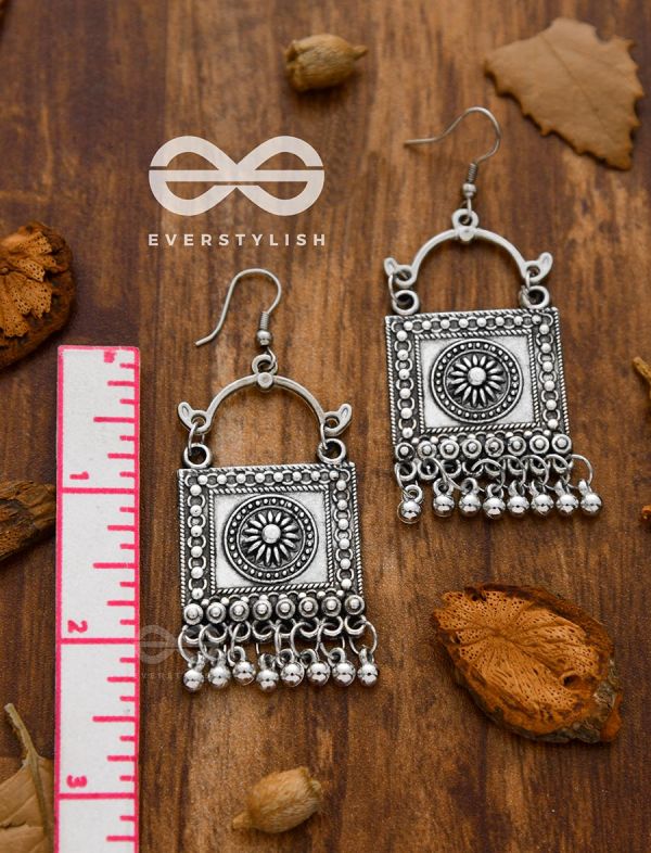 The Intricate Geometric Danglers - Oxidised Boho Earrings