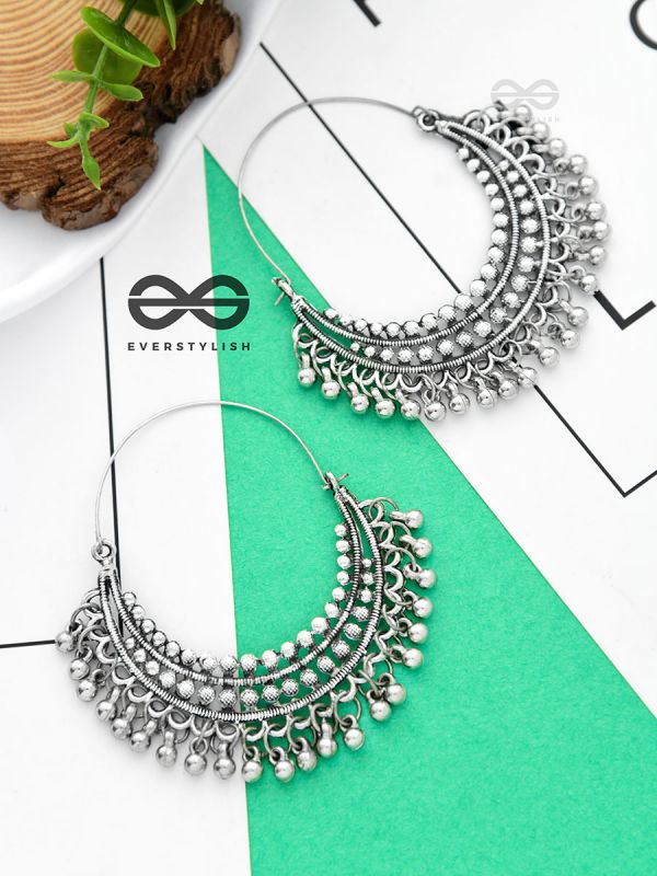 The Dotted Dangling hoops - Oxidised Boho Earrings