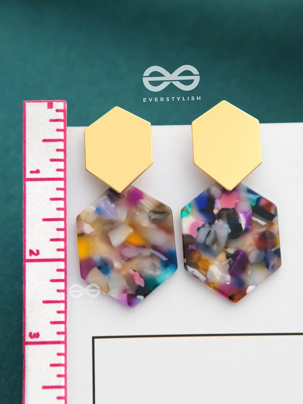 The Hypnotic Hexagons - Statement Golden Earrings