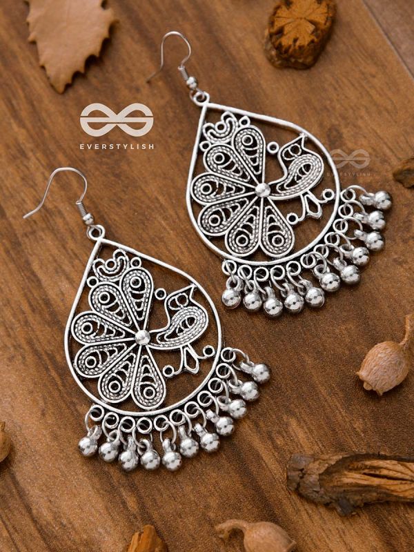 The Intricate Peacock Danglers - Oxidised Boho Earrings