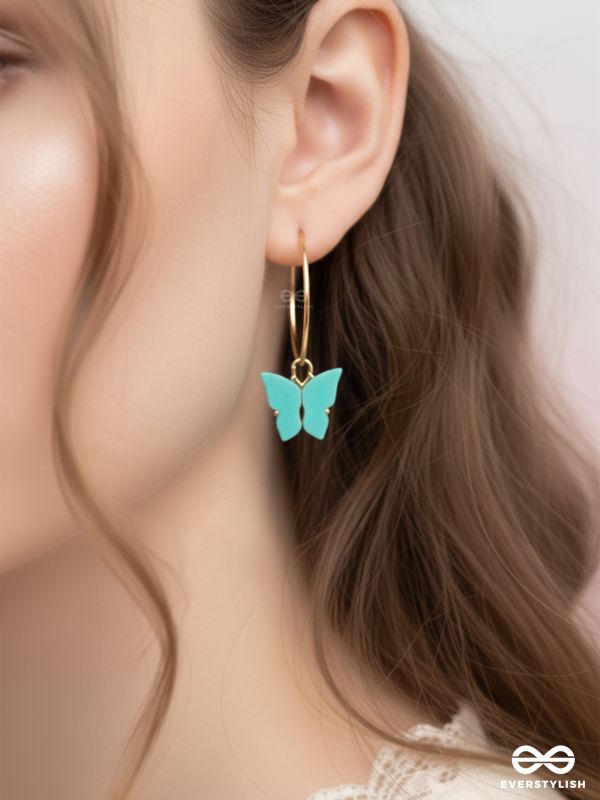 The Beauteous Butterfly Hoops (Blue) - Golden Casual Earrings