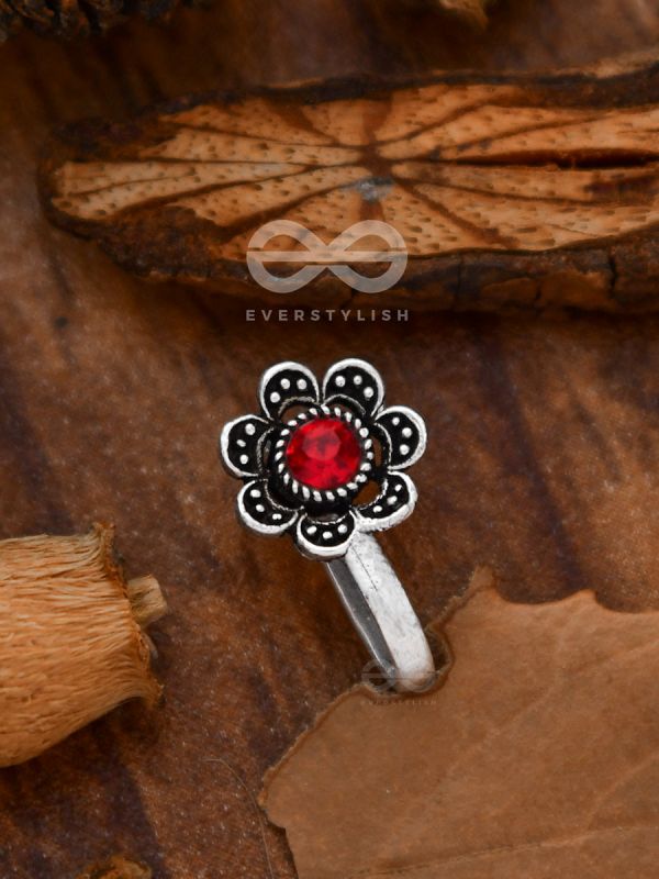 The Floral Delight - Embellished Non-pierced Nosepin (Shimmery Red)