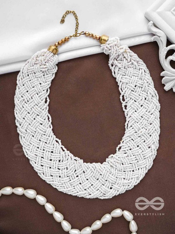 The Beauteous Braided Criss-Cross Beaded Necklace (White)