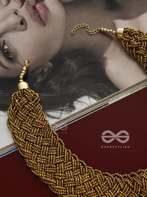 The Beauteous Braided Criss-Cross Beaded Necklace (Golden)
