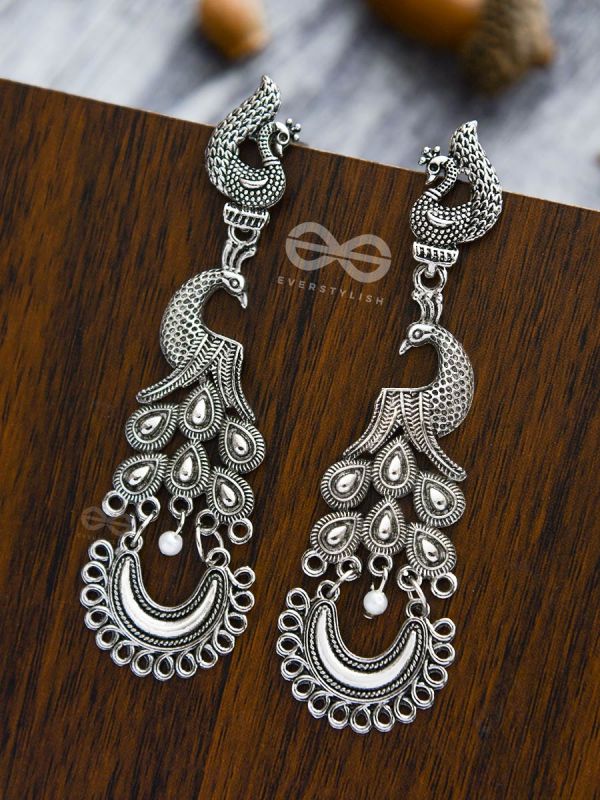 The Intricate Peacock Artwork - Oxidised Boho Earrings