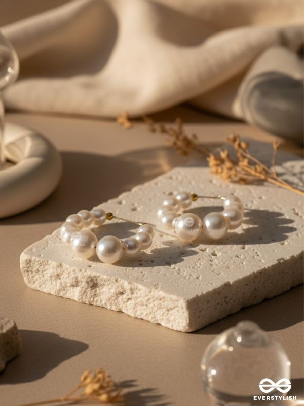 The Pearls of Goodness- Statement Half Hoops 