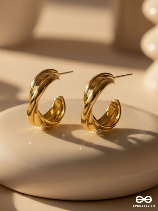 The Techno Twists - Golden Statement Stud hoops