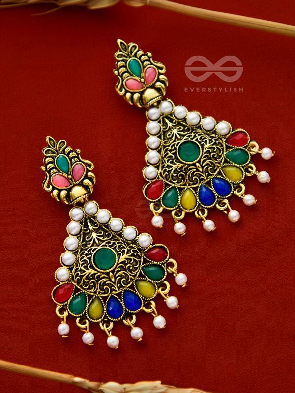The Embellished Intricacy - Golden Statement Earrings