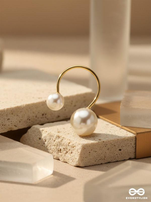 Precarious Pair Of Pearls - Statement Golden Ring