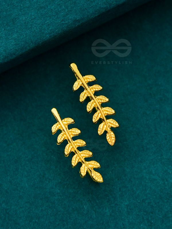 Nature on my Ears - Golden Leaf Stud Earrings