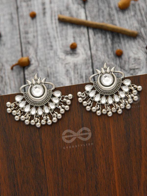 A Bohemian Tale - Embellished Oxidised Earrings (White)
