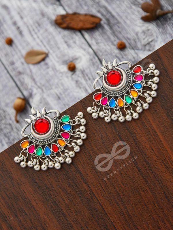 A Bohemian Tale - Embellished Oxidised Earrings (Multicoloured)