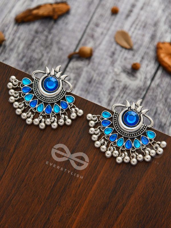 A Bohemian Tale - Embellished Oxidised Earrings (Teal Blue)