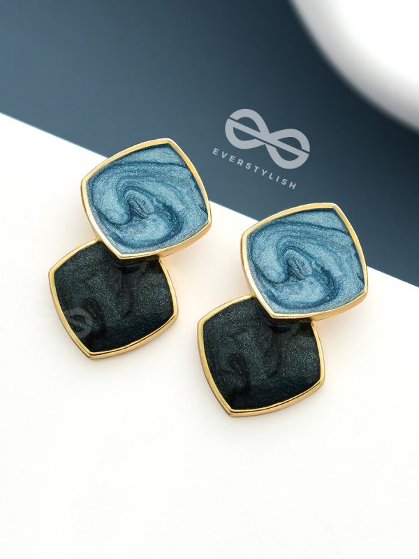 A CLASSY DELIGHT - STATEMENT ENAMELLED EARRINGS ( Blue-Black)