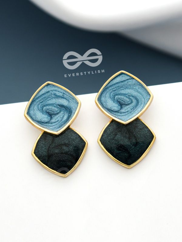 A CLASSY DELIGHT - STATEMENT ENAMELLED EARRINGS ( Blue-Black)