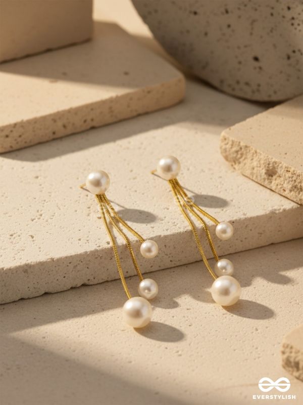 Raining Pearls- Golden Pearl Dangler Earrings