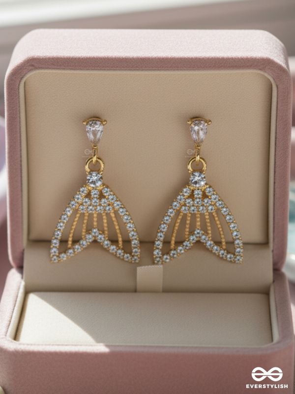Sea Saga- Gem Stone and Rhinestones Studded Golden Earrings