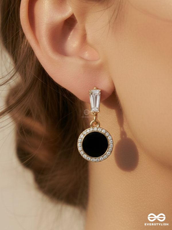Black Holes- Gem Stone and Rhinestones Studded Black and Golden Earrings