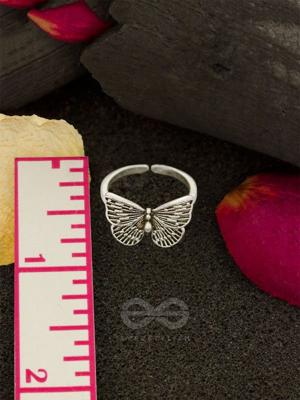 Fluttering Butterfly - Silver Oxidised Ring