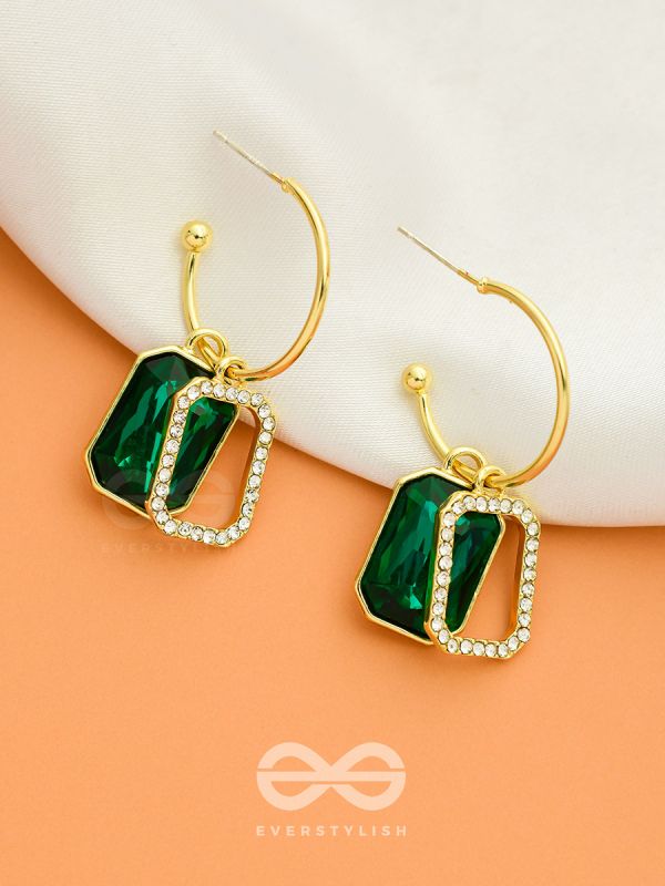 Blazing Jades- Rhinestones Studded Golden and Green Crystal Earrings