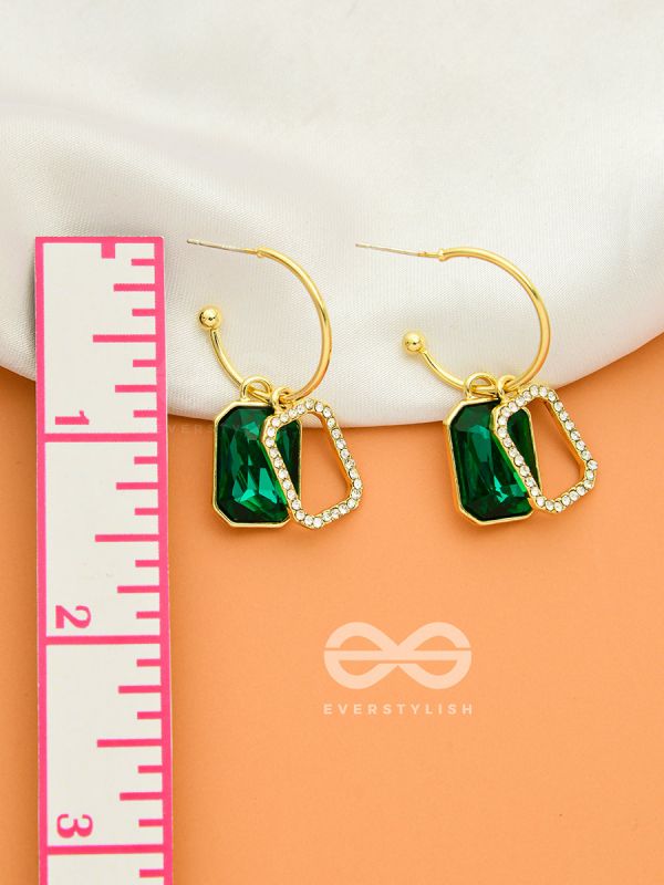 Blazing Jades- Rhinestones Studded Golden and Green Crystal Earrings