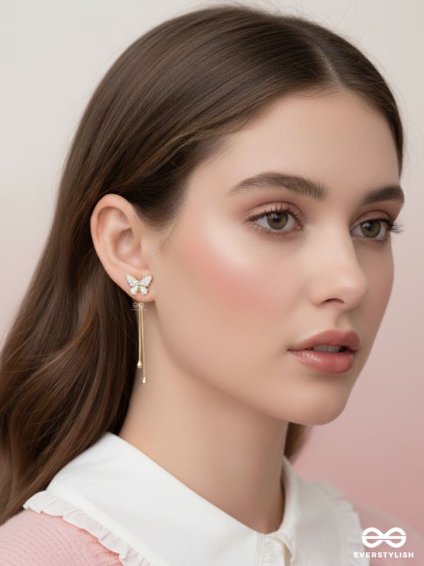 Buzzerflies- Gemstone and Rhinestones Studded Golden Earrings