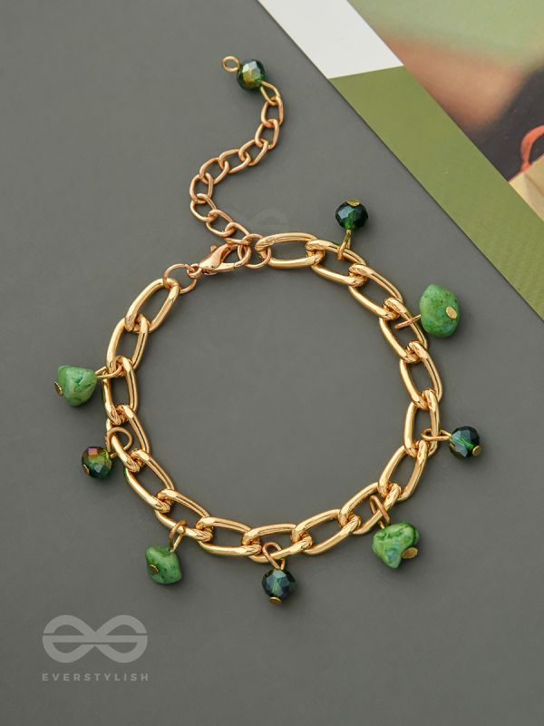 The Lush Lane- Green Stones Studded Golden Bracelet
