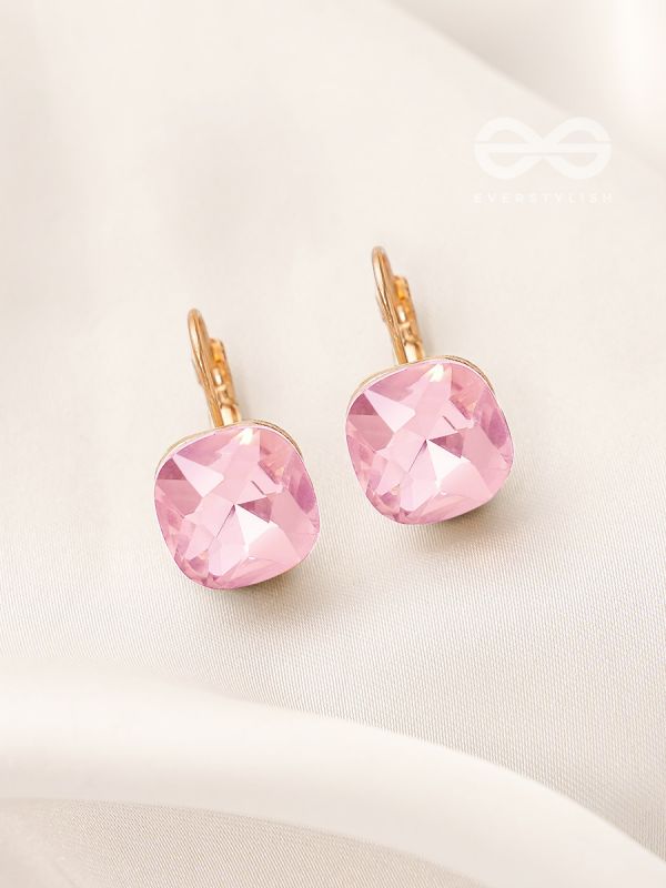 The Ice Cube- Crystal Golden Earrings (Lavender)