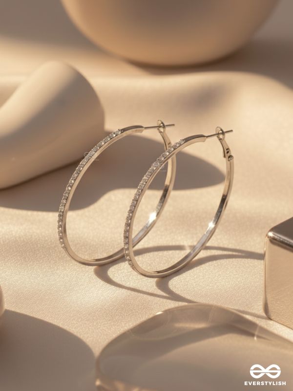 The Ring of Light- Silver Rhinestones Hoop Earrings
