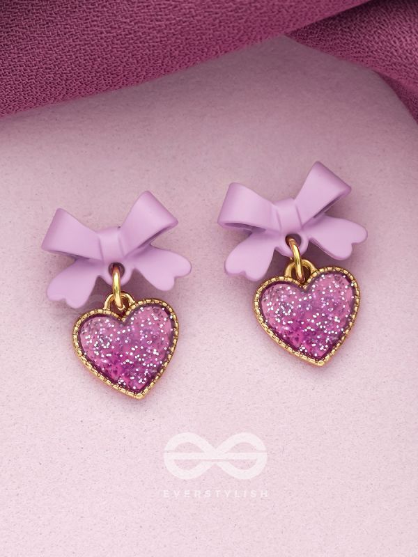 HEART-SHAPED CANDY BOX- LAVENDER AND GOLDEN EARRINGS