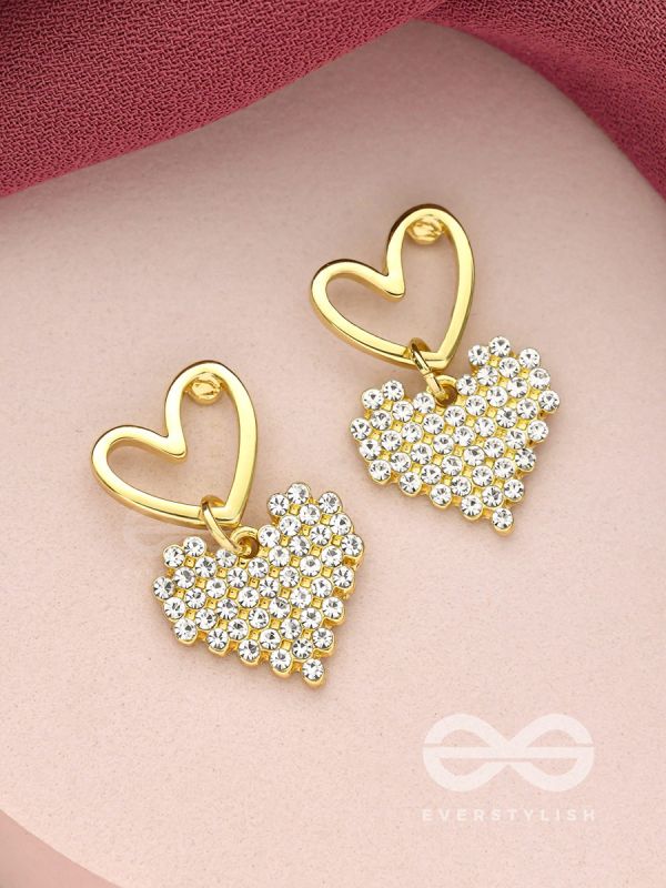HEART-EYES- CLASSY GOLDEN RHINESTONES EARRINGS