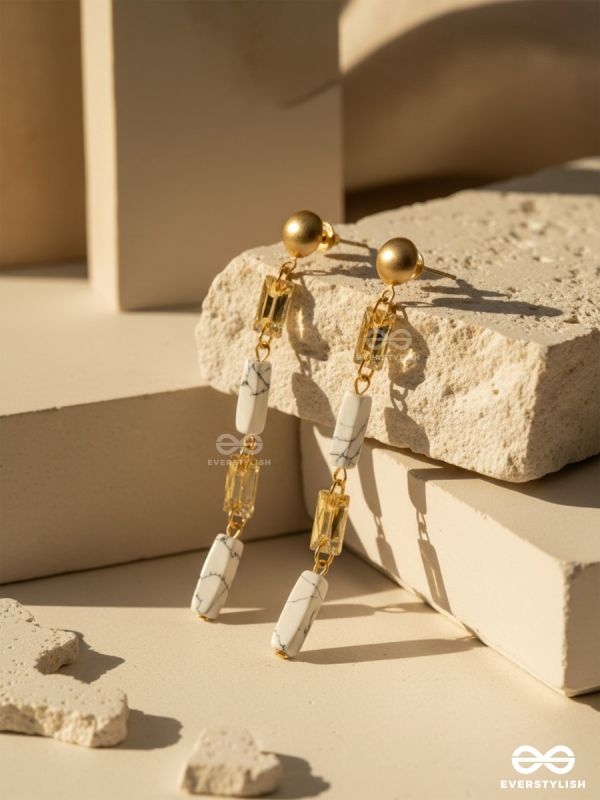 The Gleaming Snowfall- White Stone Studded Golden Earrings